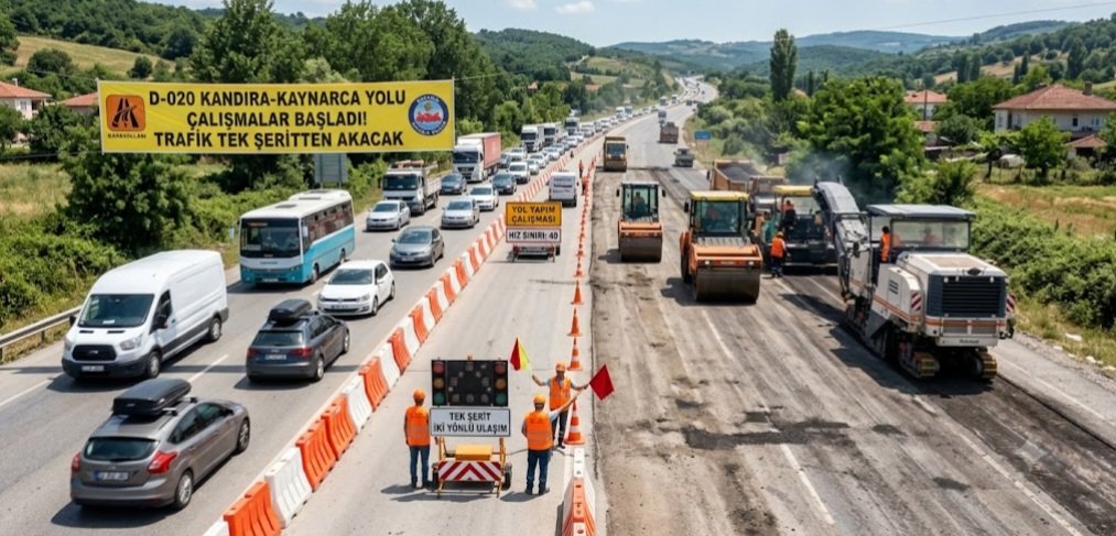 Çalışmalar Başladı! Kandıra-Kaynarca Yolunda Trafik Tek Şeritten Akacak